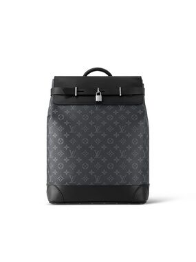 Louis Vuitton Grey Monogram Canvas Backpack with Black Leather Trim